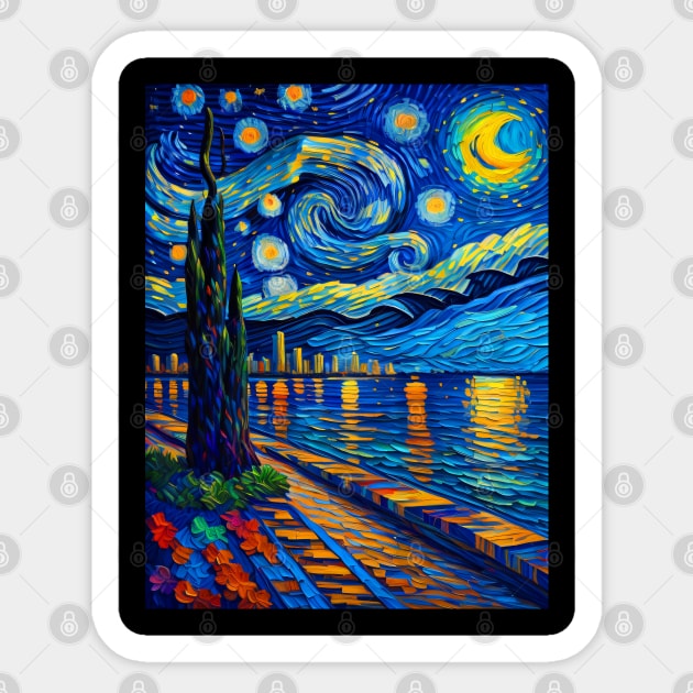 Miami beach at starry night Sticker by FUN GOGH